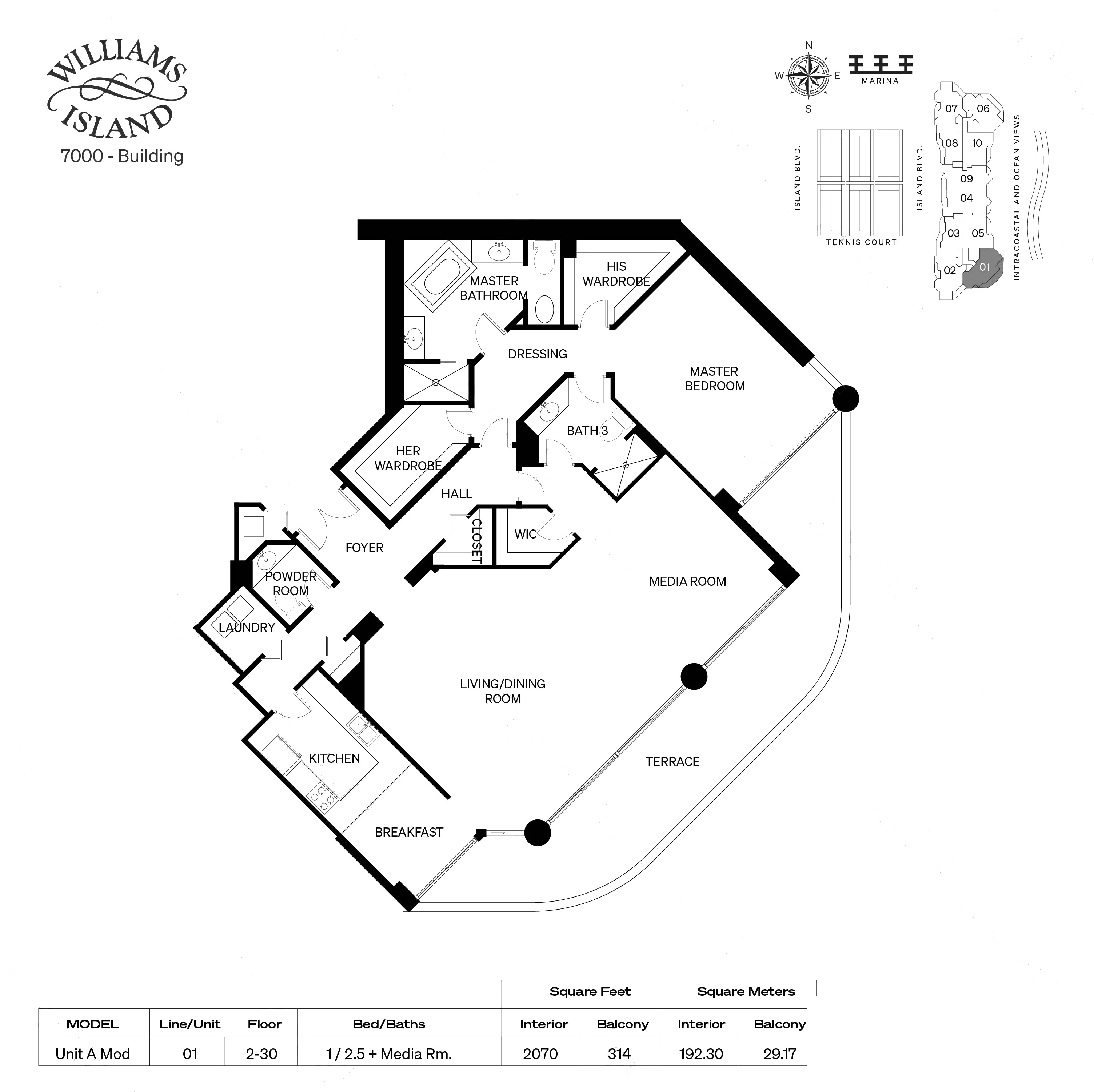 Unit A Mod floor plan at 7000 Villa Marina, Williams Island
