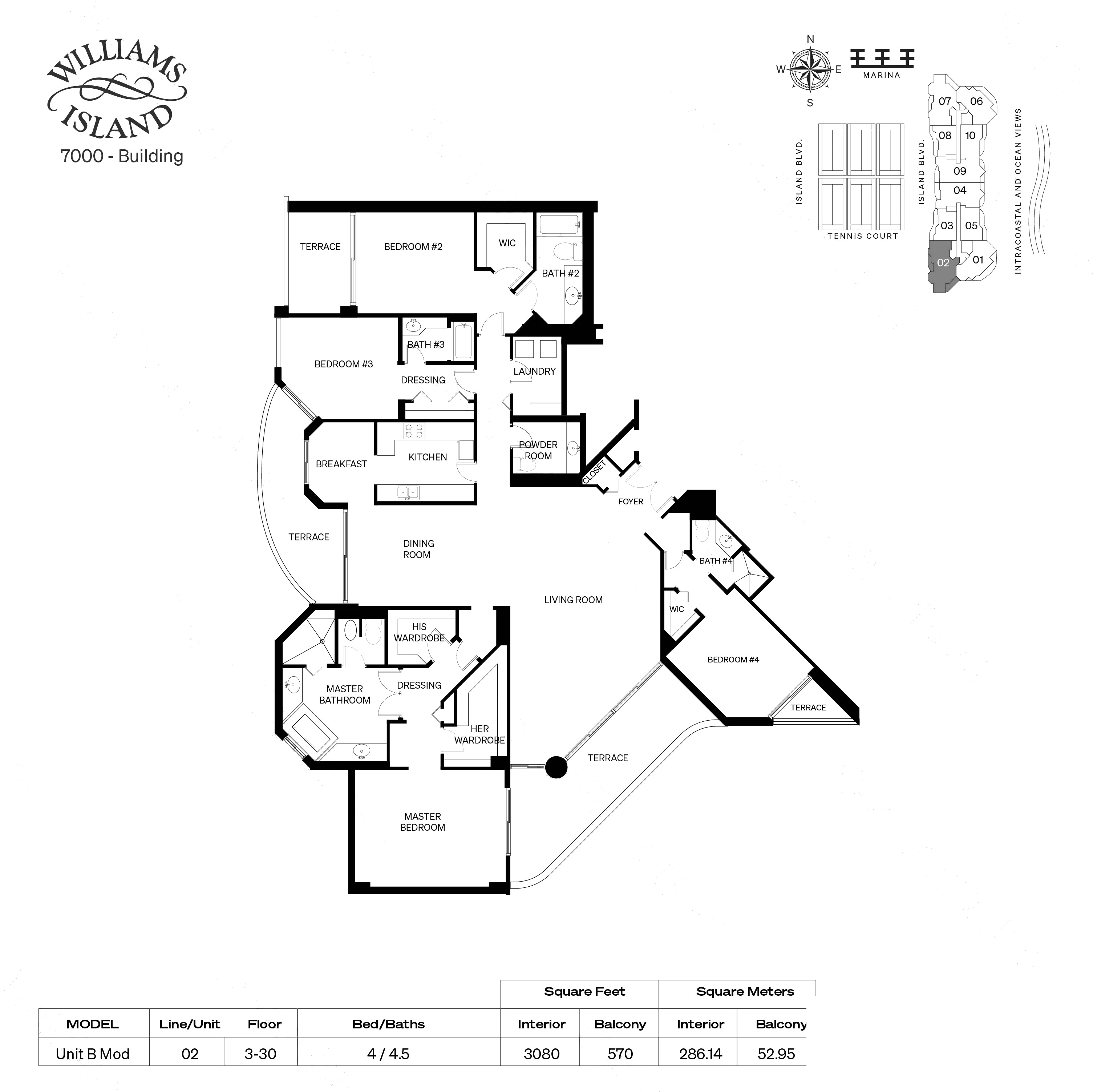 Unit B Mod floor plan at 7000 Villa Marina, Williams Island