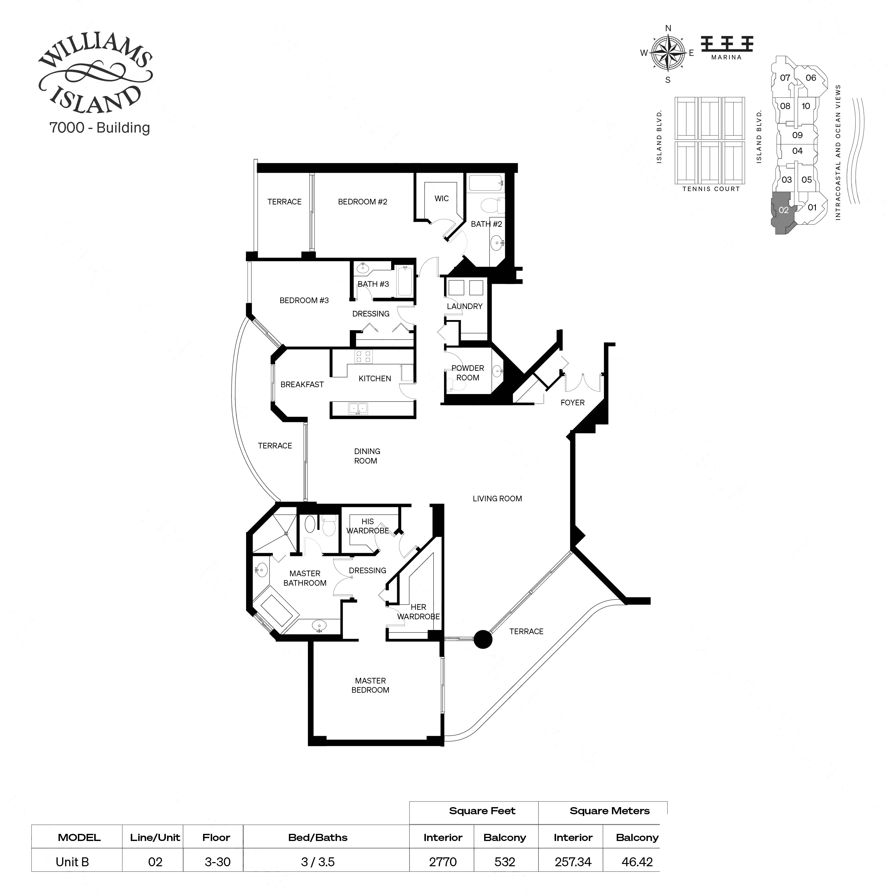 Unit B floor plan at 7000 Villa Marina, Williams Island