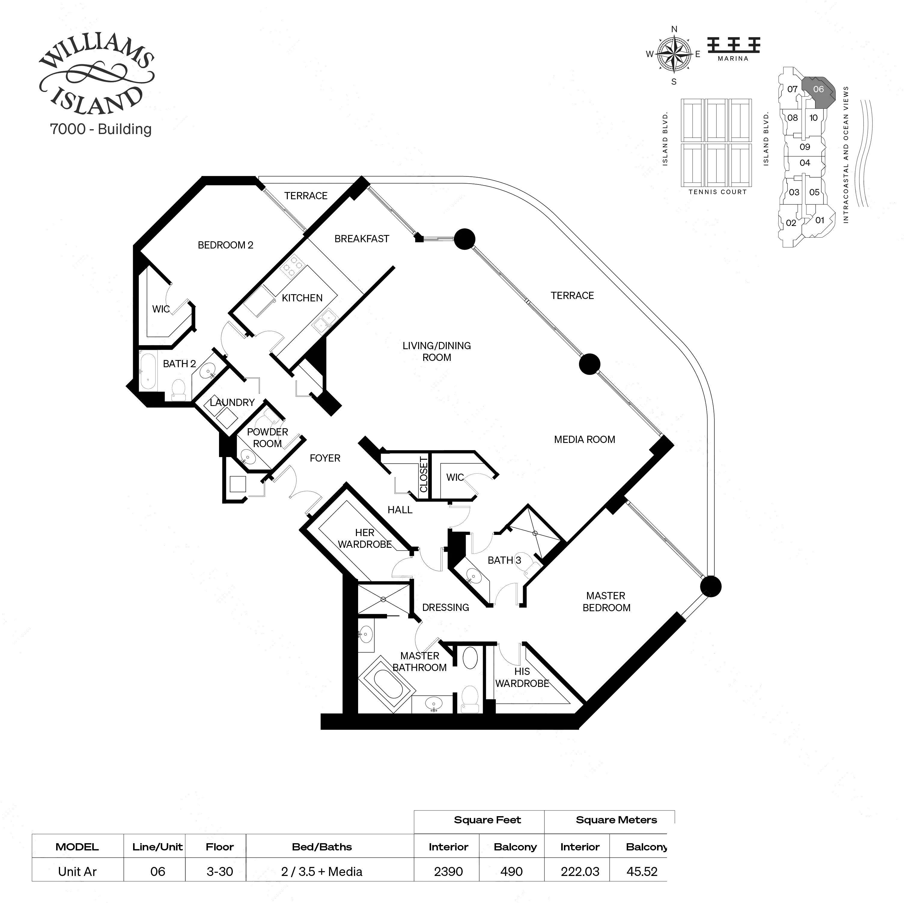 Unit Ar floor plan at 7000 Villa Marina, Williams Island