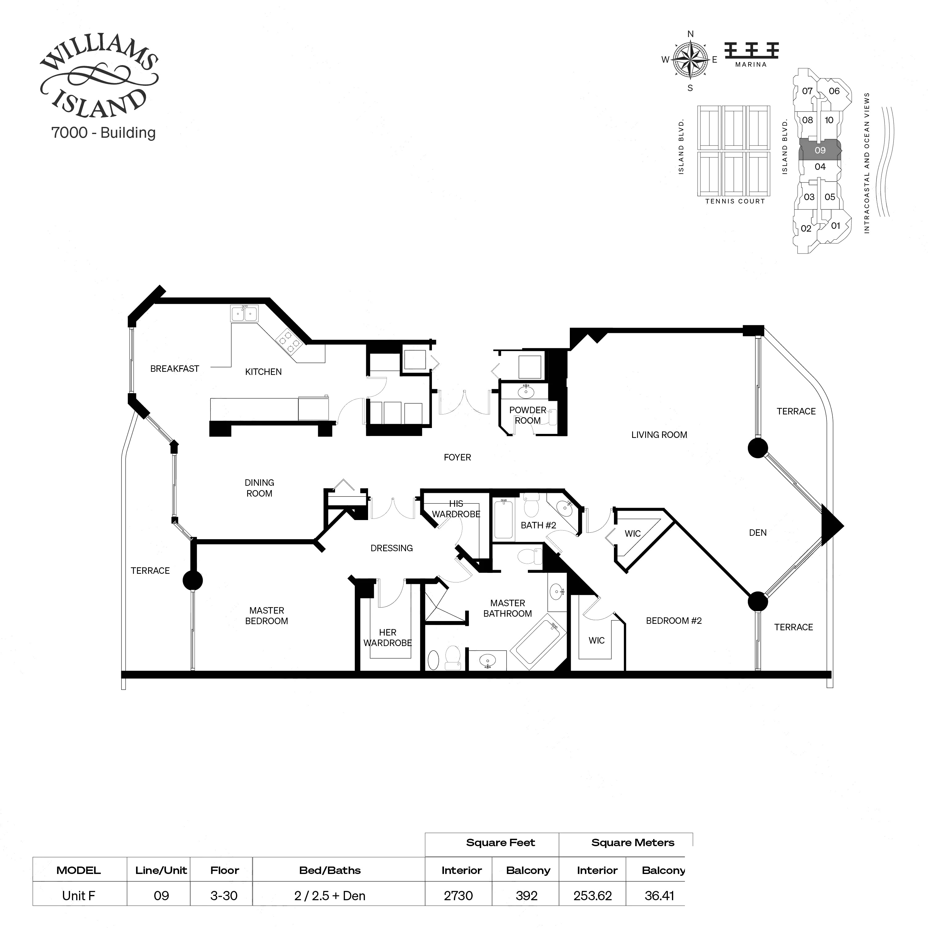 Unit F floor plan at 7000 Villa Marina, Williams Island