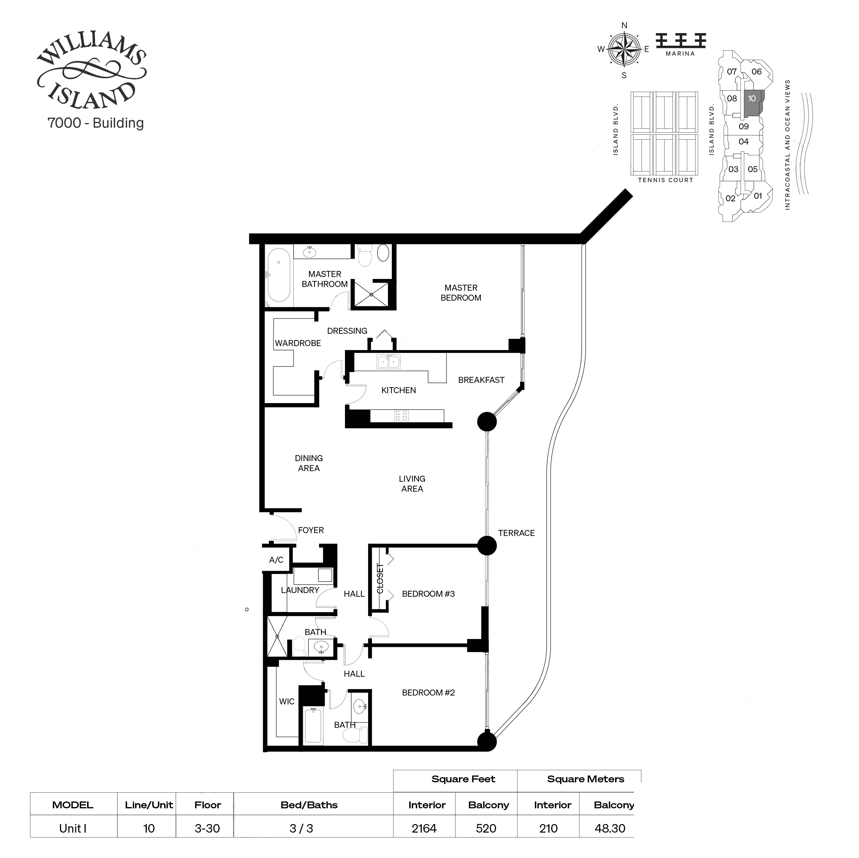 Unit I floor plan at 7000 Villa Marina, Williams Island